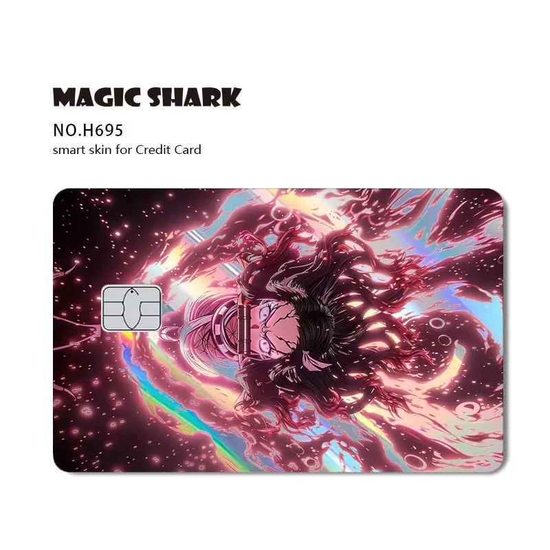 Magic Shark Cool Demon Slayers Anime Shinny Holographic Skin Cover Laser Sticker Film for Debit Credit Bank Card