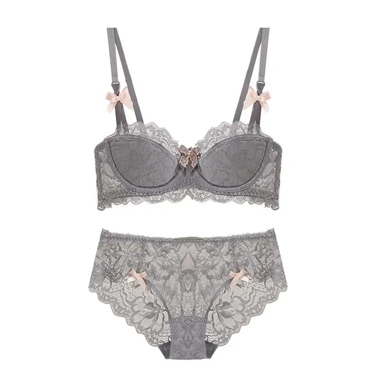 Modest French Pure Desire Bralette AB Cup fulddækkende blonde-bh & sæt lille buste push-up trådløs til buttet pigesløjfe Plus Size