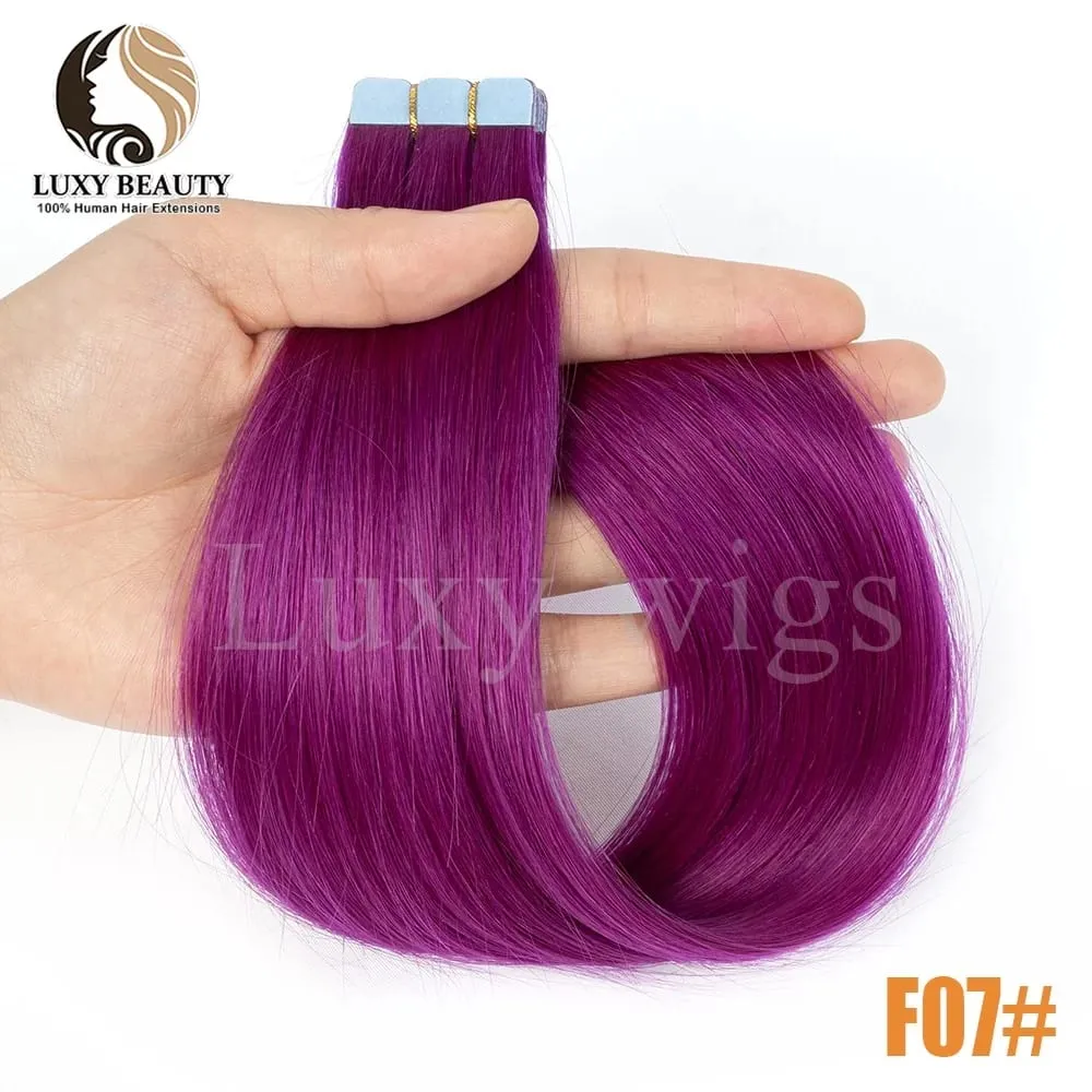 Colored Pink Mini Tape in Human Hair Extensions Invisible Seamless Tape in Hair 10pcs Pink Red Green Purple Blue Mini Tape Hair