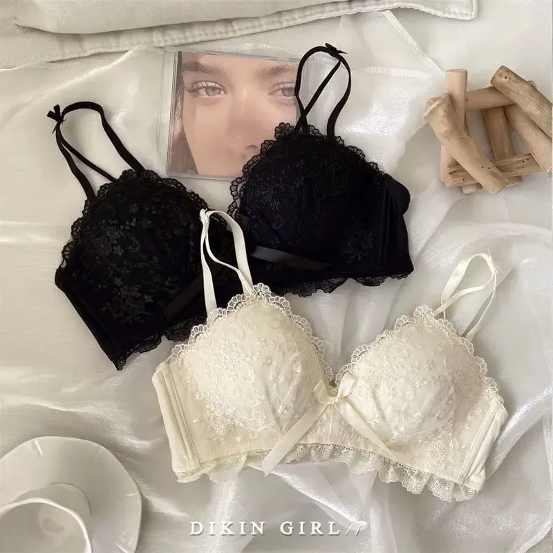 Sexy Lace Embroidered Bra Set with Small Chest Gathered for Collection Accessory Breasts Without Steel Rims Underwear Set