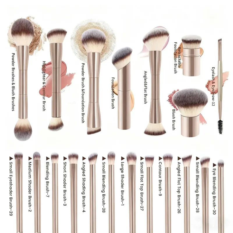 20-Piece Professional Makeup Brushes Set Metal Handle Wand With Velvet Pouch Soft Foundation Eyeshadow Eyebrow Blending Hi