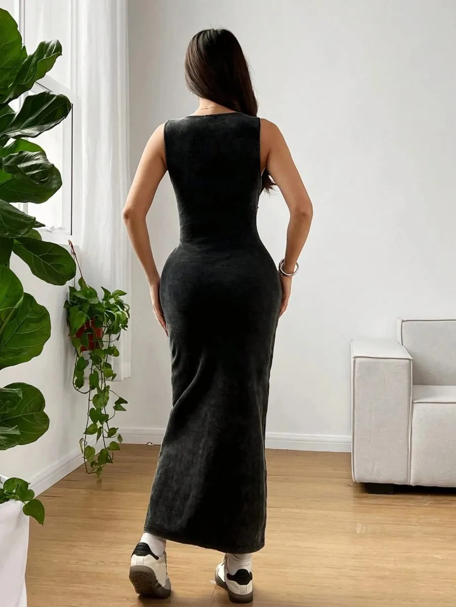Women's Summer Round Neck Pleated Bodycon Casual Cami Dress Holiday Outfits Summer Dresses for Women