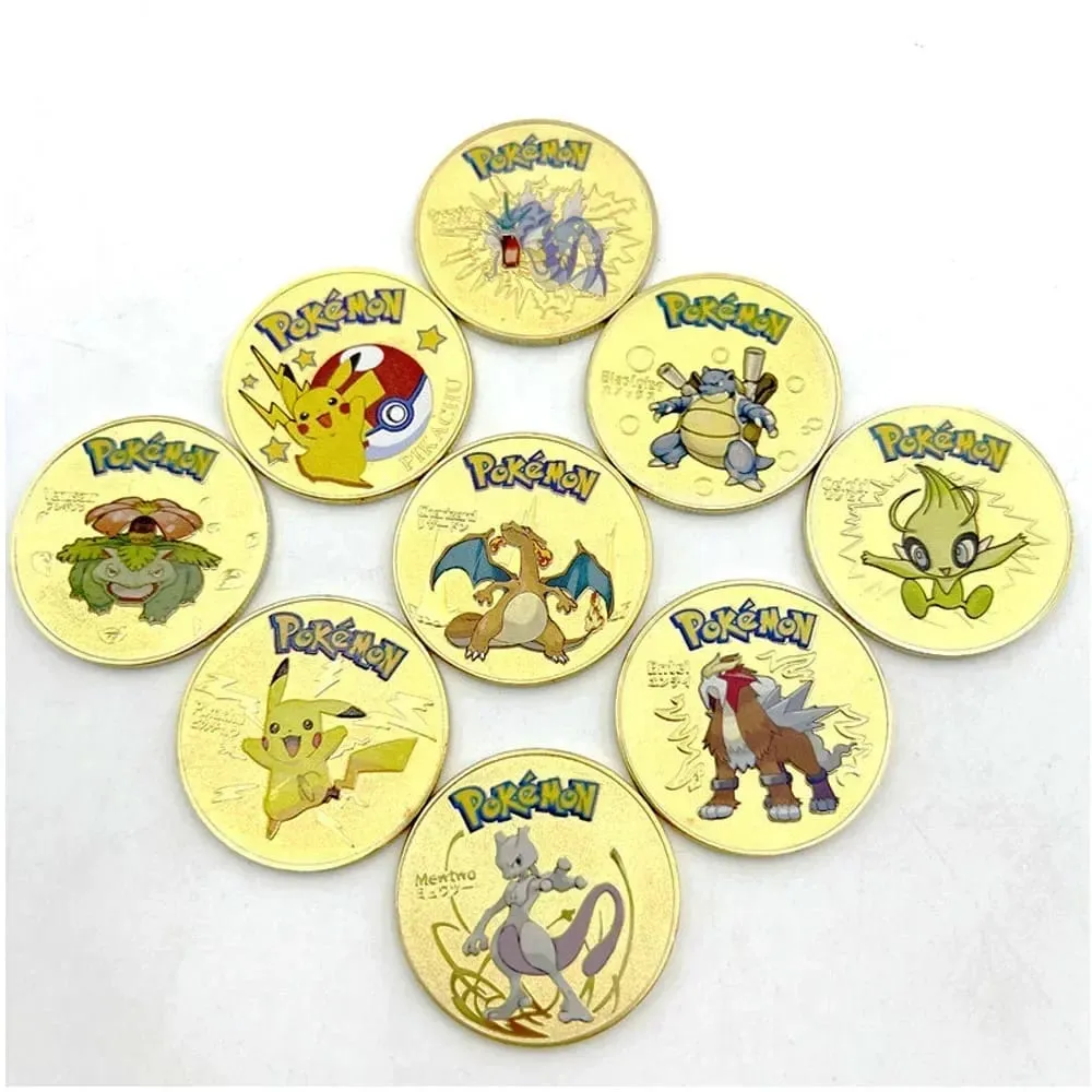 Pokemon Đồng Tiền Vàng Pikachu Anime Đồng Tiền Kỷ Niệm Charizard Vàng Kim Loại Tròn Đồng Xu Đồ Chơi