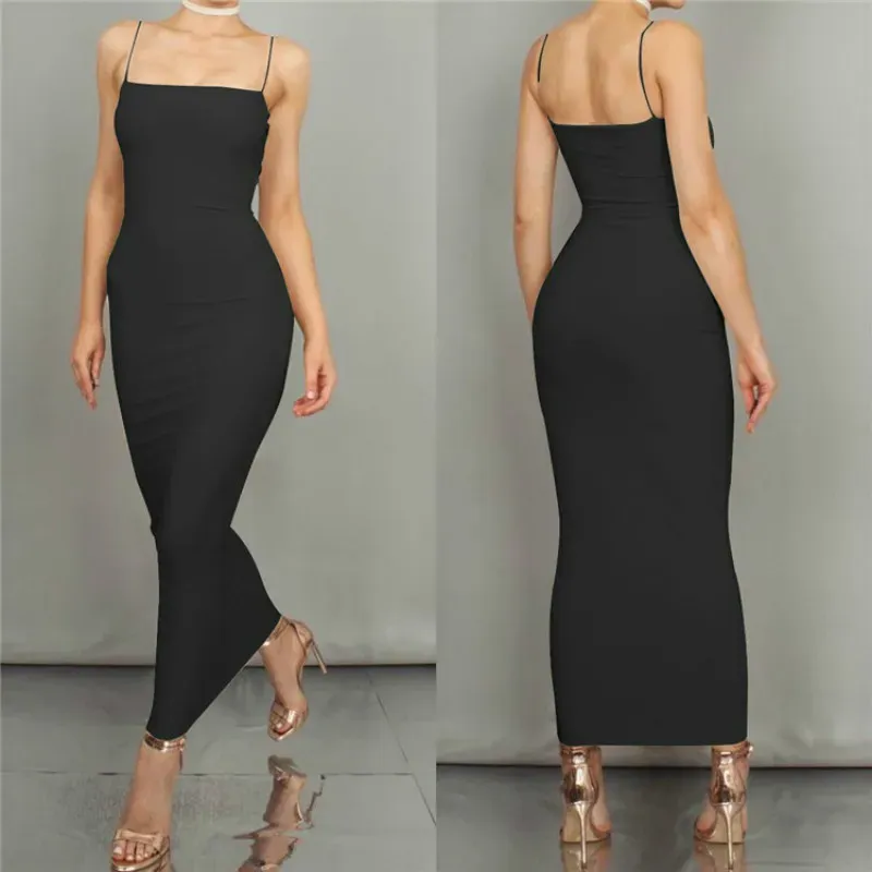 Women Sexy Bodycon Maxi Dress Spaghetti Strap Long Slip Dress Club Party Evening Wear Summer Fashion Dress