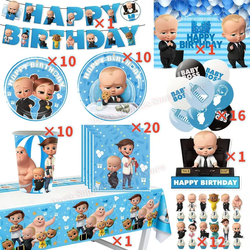 Bossed Baby Theme Newborn 1st Birthday Party Decoration Paper Plate Cup Balloon Banner Kid Boy Favors Baby Shower Event Supplies