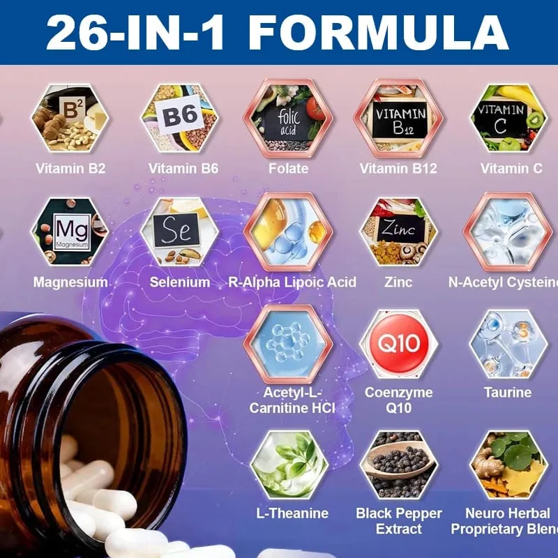 Advanced Nerve Nutrition Capsules with L-Theanine & Zinc Maintain Neural Comfort Metabolism & Healthy Nerve System