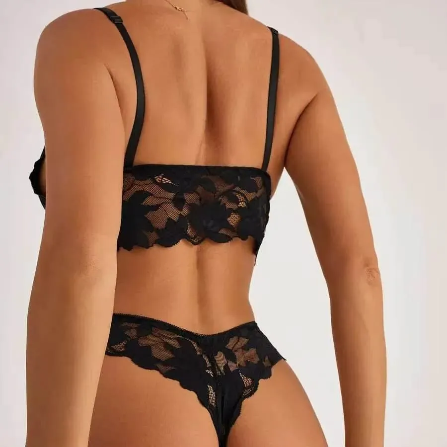 Women's Lace Bra and Panty Set Deep V Scalloped Edge 2 Piece Lingerie 2026