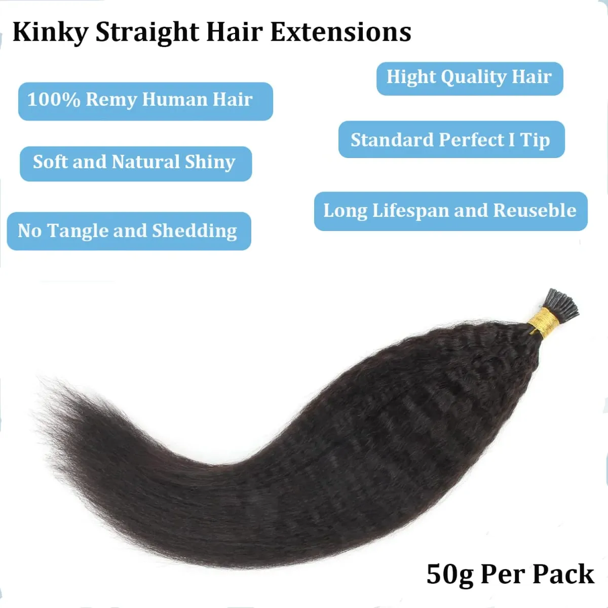 Kinky Straight Microlinks Hårförlängning Virgin Human Hair Natural Black Keratin I Tip Hårförlängning 50g/set För kvinnor