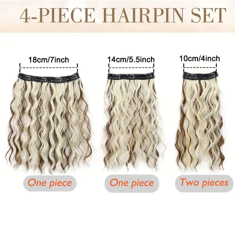 4 Pieces/Set Synthetic Clip In Hair Extensions Short Water Ripple Hair Pieces Soft Fluffy Curly Wig Fashion Hair Accessories
