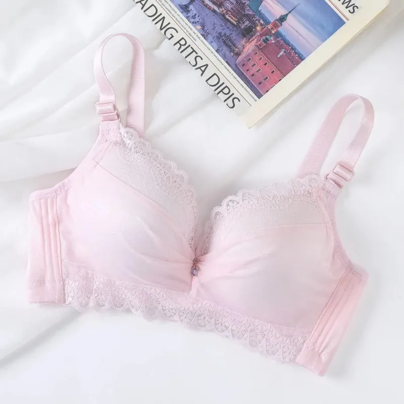 Ultra-Thick 8cm Push up Bra Lace Gathered Wireless Full Coverage Lingerie Side Support for A/B Cup Women