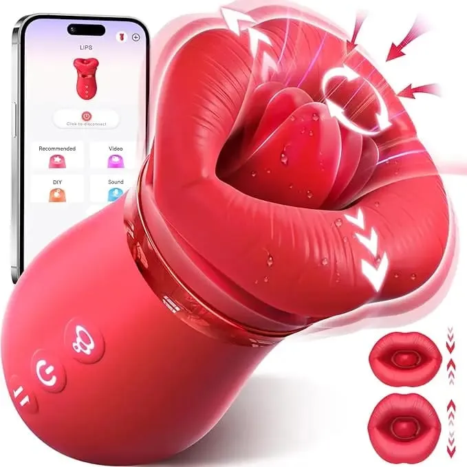Female 5 IN 1 Tongue Licking Sucking Vibrator APP Control Clit Nipple Stimulator Adult Sex Toys for Women Couples