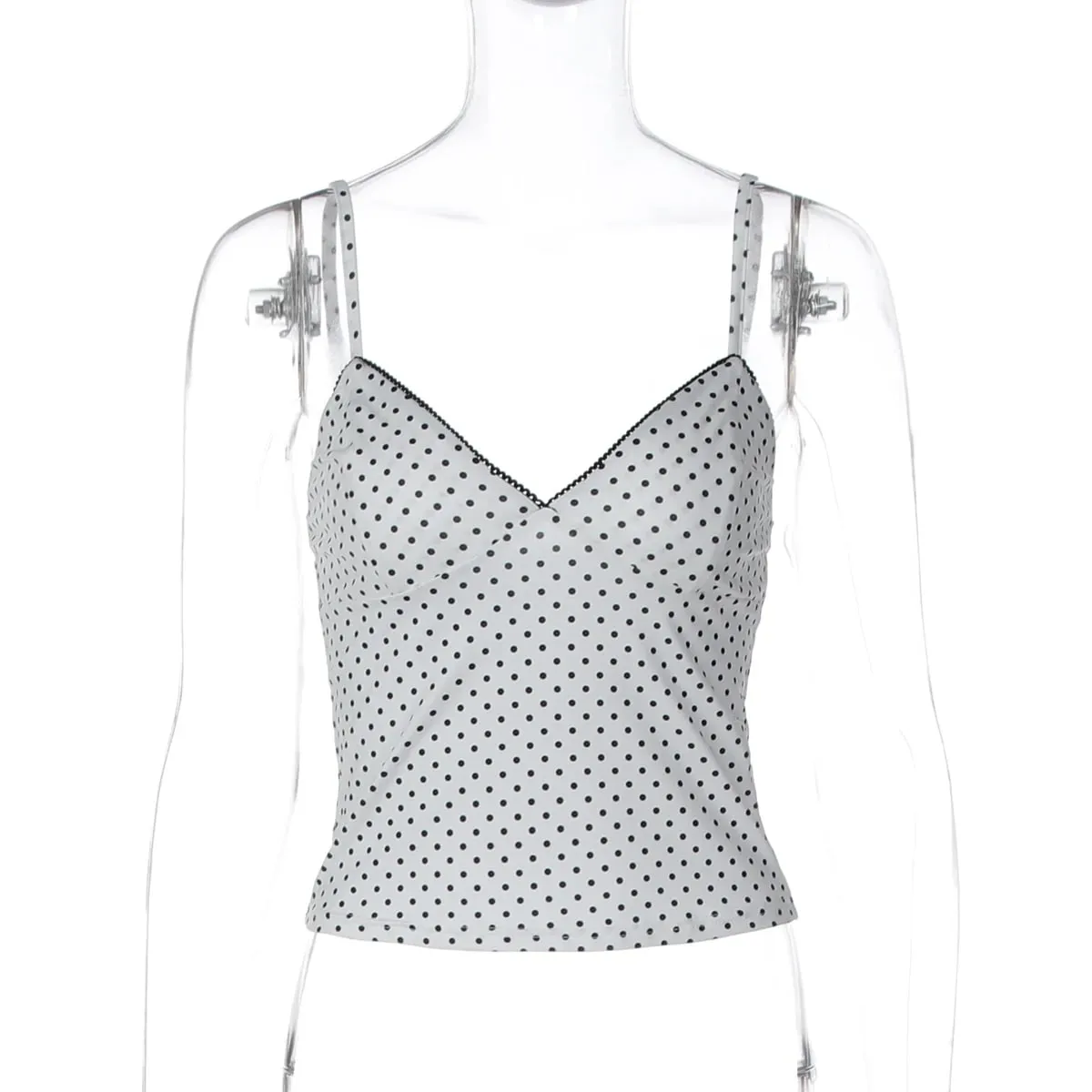 Hugcitar Polka Dot Print V Neck Slips Backless Sexy Slim Crop Camis Top Spring Summer Women Fashion Clothings Streetwear Party