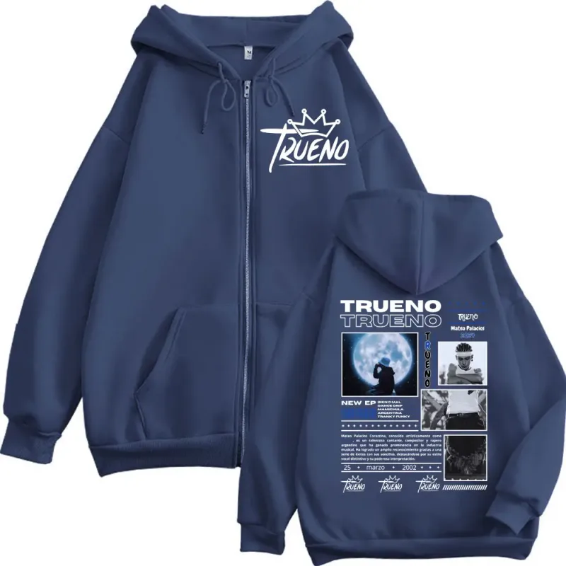 Rapper Trueno Double Sided Print Zipper Hoodie Lalaki Babae Harajuku Hip Hop Zip Up Sweatshirts Kaswal Fashion Oversized Pullover