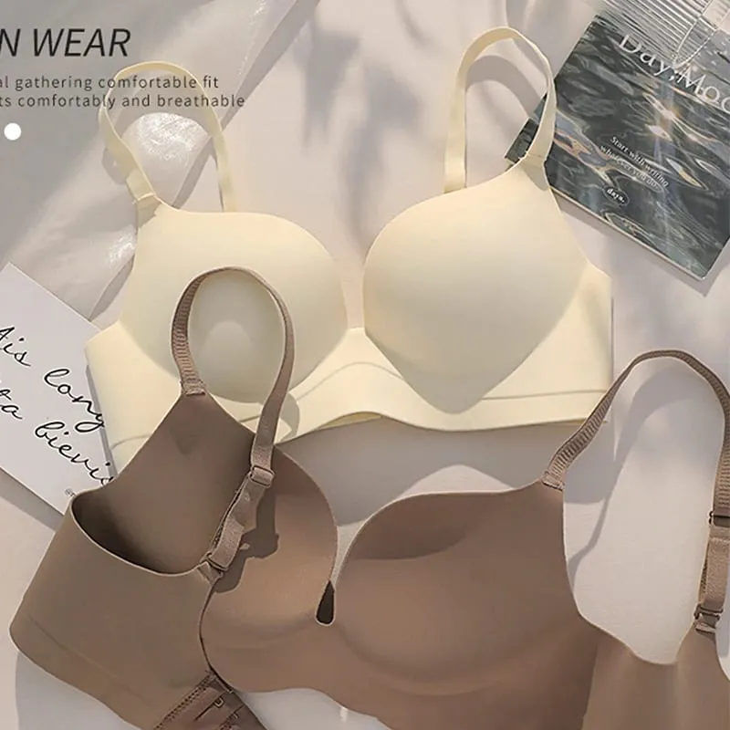 1Pcs Women Seamless Wireless Push Up Bra for Women Nude Brown Smooth Contour Cup Invisible Underwire-Free Bralette Daily Wear