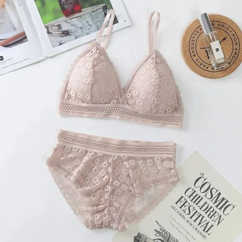 Women's Lace Bra Sets Seamless Underwear Backless Vest Sexy Padded Bralette Lingerie Ultrathin Bra & Brief Sets Female Intimates
