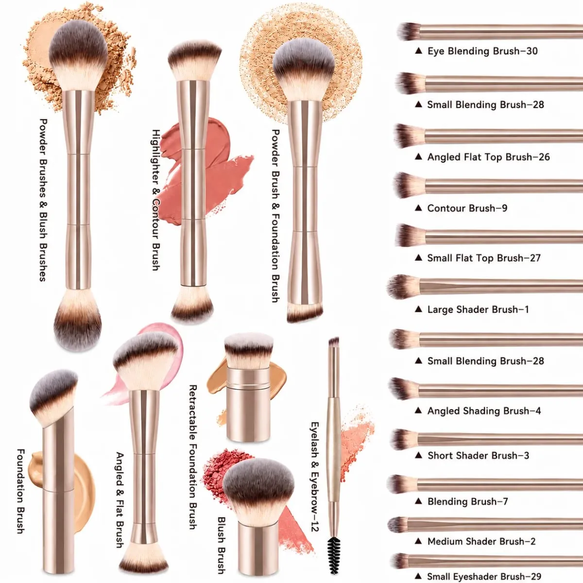 20-Piece Professional Makeup Brushes Set Metal Handle Wand With Velvet Pouch Soft Foundation Powder Blush Eyeshadow Eyebrow B