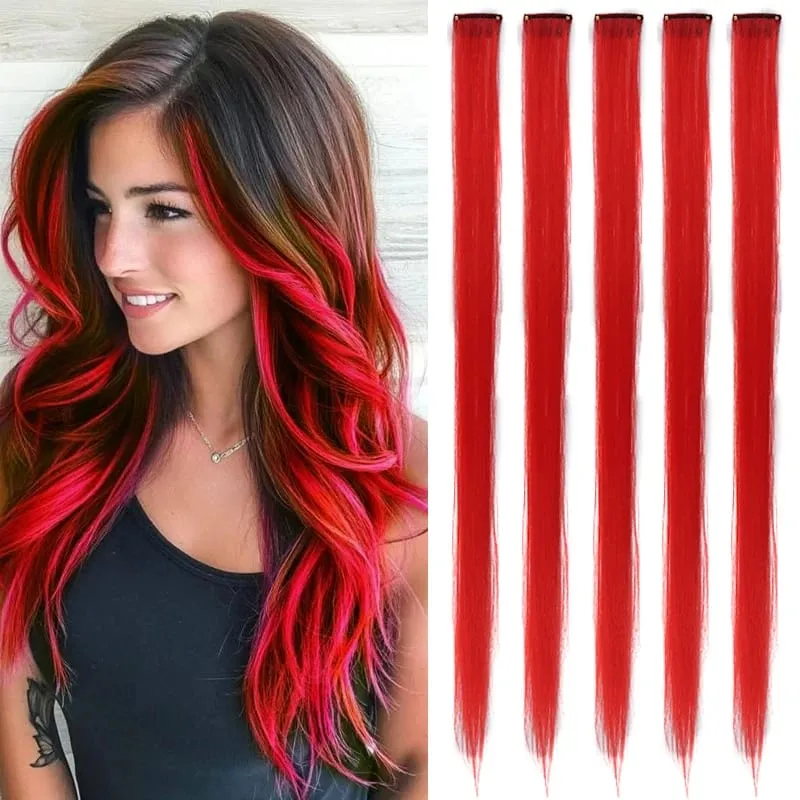 22inch 5PCS Synthetic Purple Clip in Hair Extensions Straight Colorful Hair Extensions Hairpieces for Halloween Christmas Party — image 12