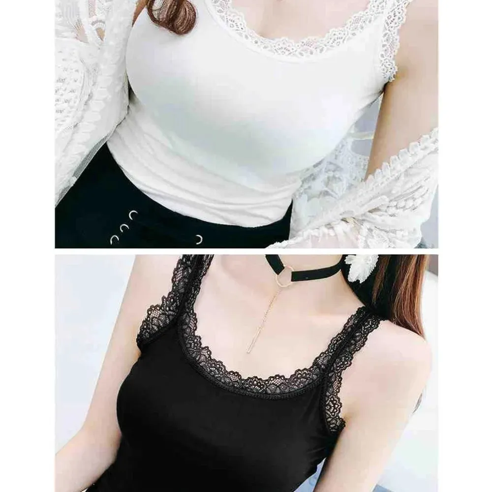 Casual U Neck Summer Tank Tops Sleeveless Slim Fitted Tops With Lace Underwear Cami Top Shirt for Women
