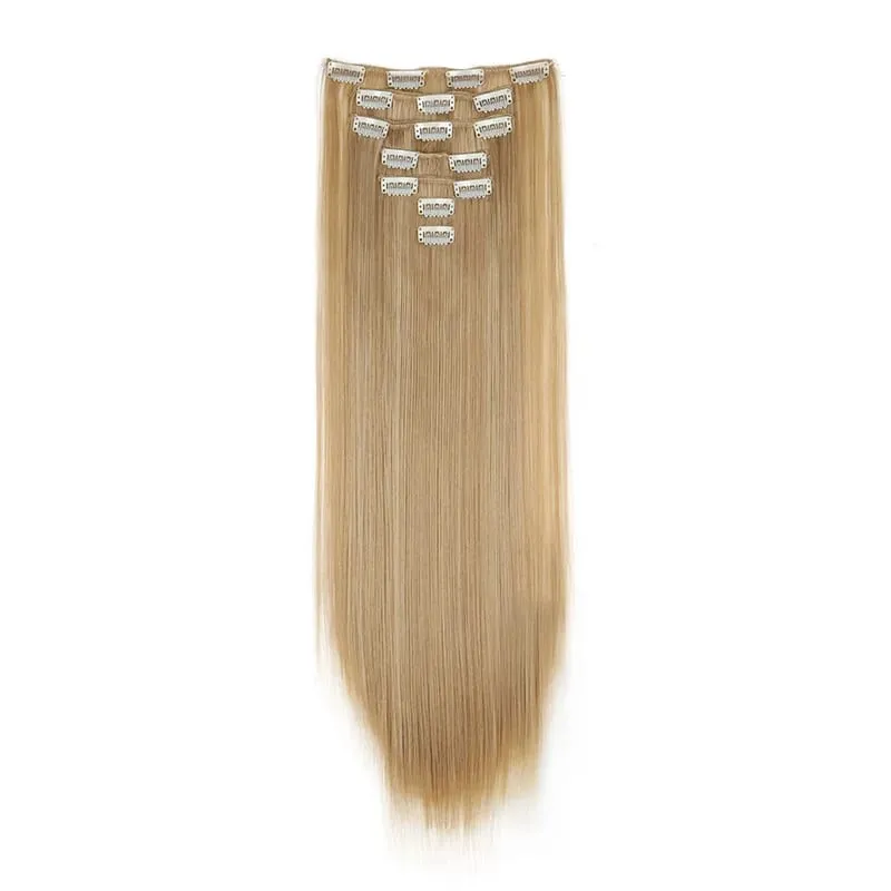 Long Straight Hairstyle 16 Clips 7 Pcs/Set Hair Extensions Natural Synthetic Blonde Black Hairpieces Heat Resistant For Women Kp