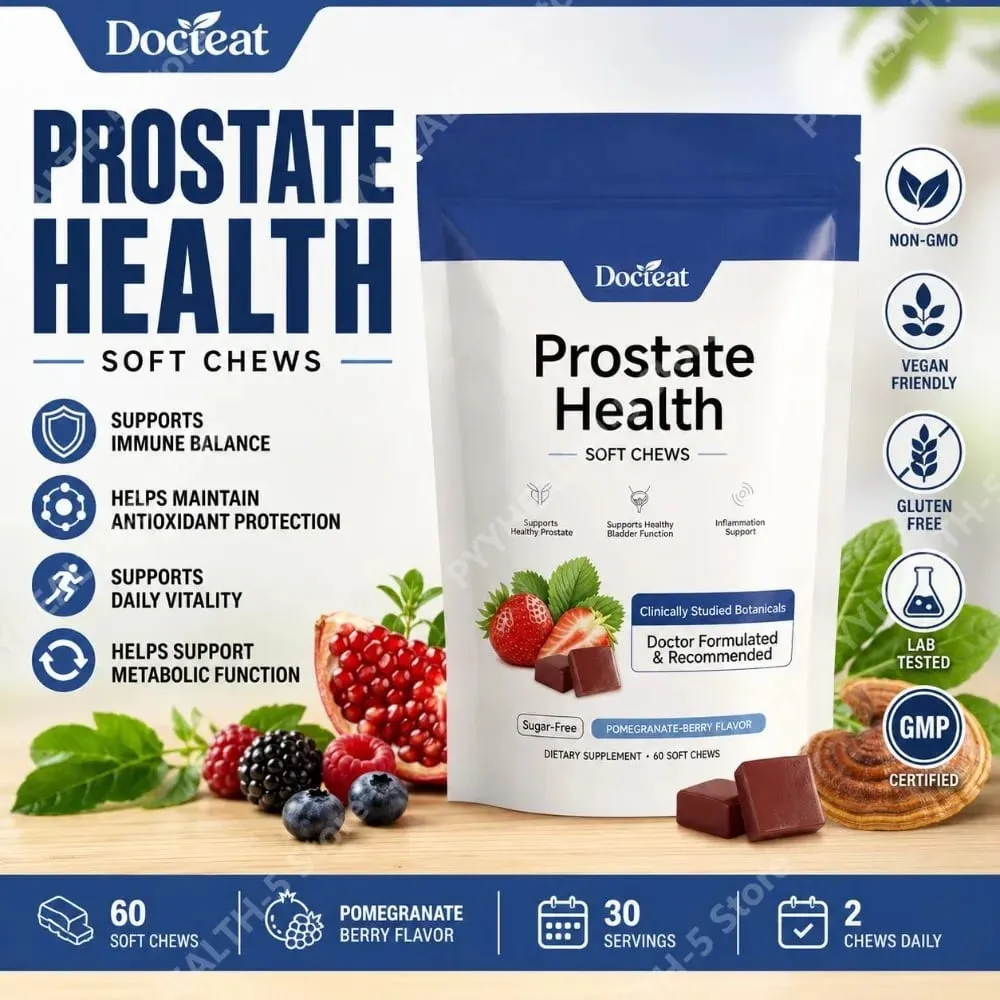 Docteat Prostate Health Soft Chews Sugar-Free with Vitamin C Zinc and Selenium for Immune System Balance 60 Soft Chews
