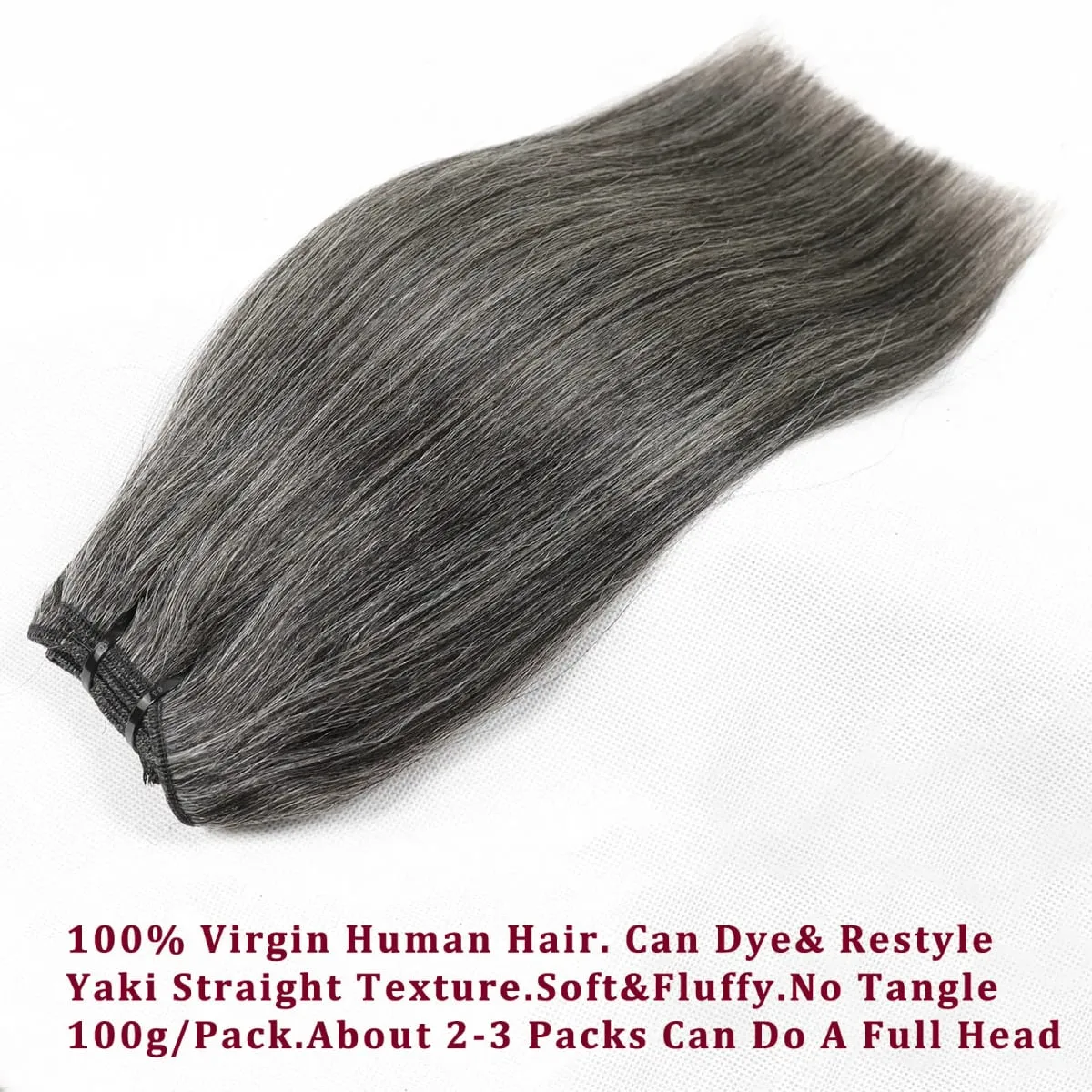 Yaki Straight Salt And Pepper Human Hair Bundles 12Inch Double Drawn Virgin Brazilian Hair Extensions For Women 100g/Pack