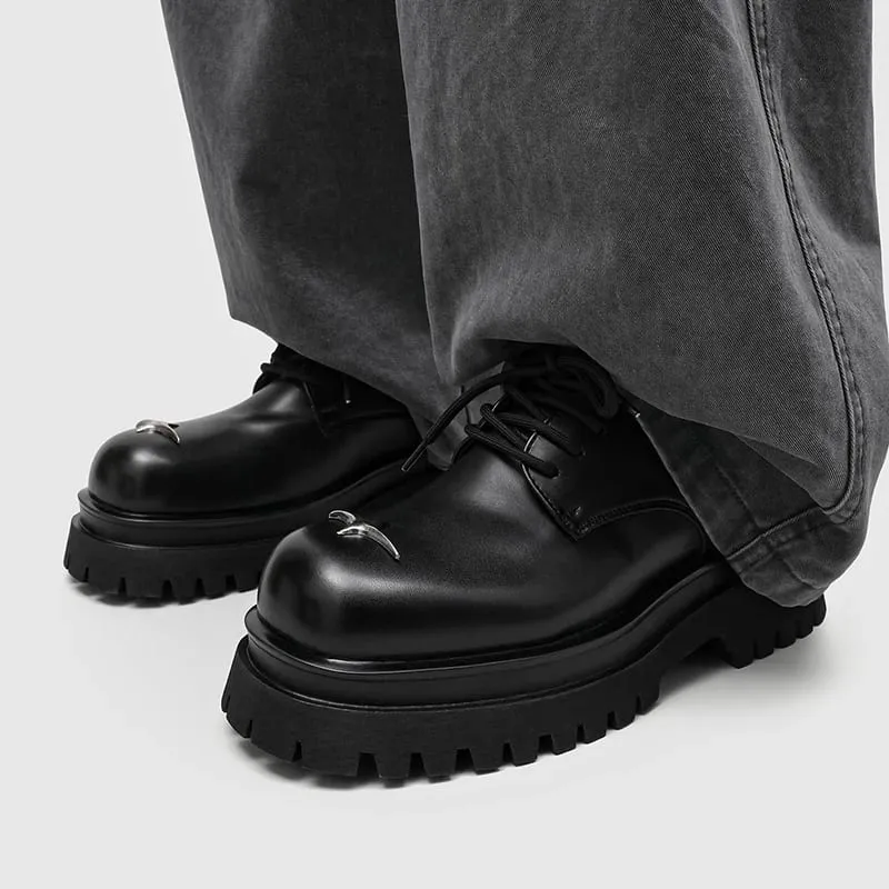 Men's Lace‑Up Platform Derby Shoes Metal Decor Chunky Sole Fashion Casual Footwear Non‑Slip Daily Walking Shoes
