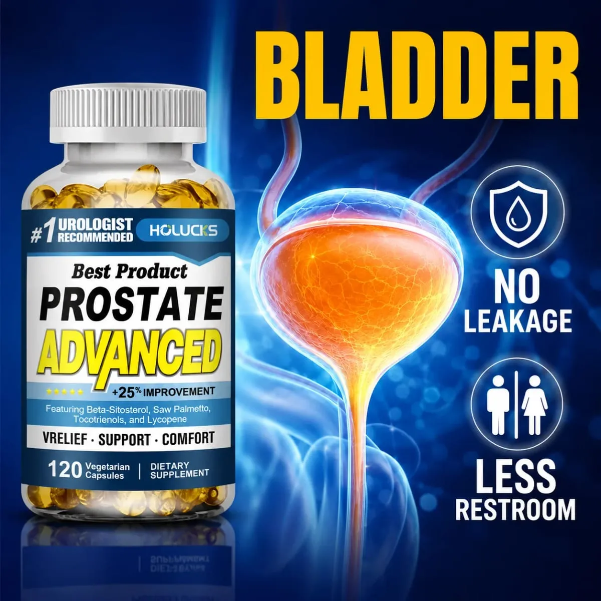 Prostate Capsules with Saw Palmetto Urinary Tract Health Relieve Frequent Urination Hair Growth Bladder Support for Men