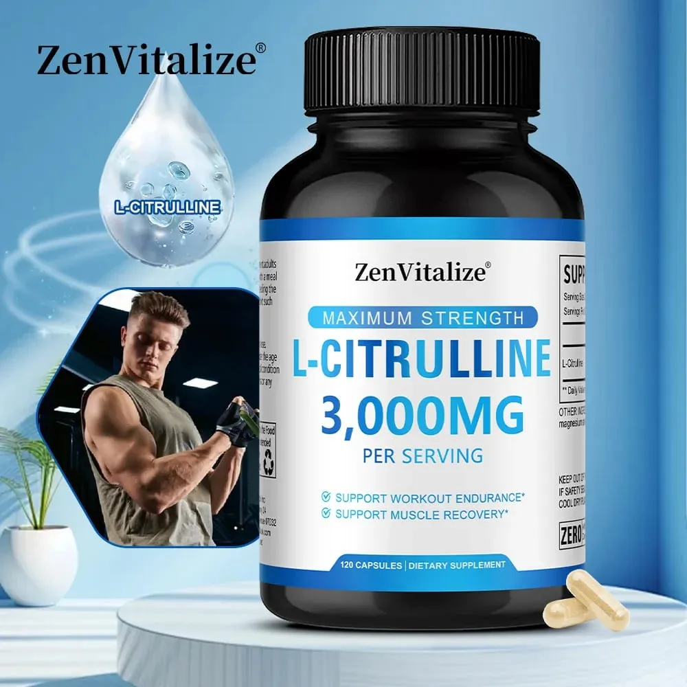 L Citrulline 3000mg Supplement Capsules for Men & Women - Muscle Recovery & Workout Endurance - Vegan Non-GMO