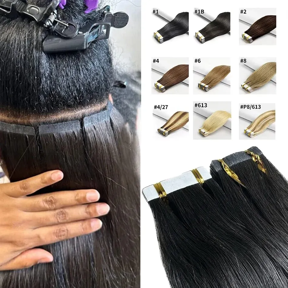 Tape In Haarverlängerungen, 100 % Remy-Echthaar, Nagelhaut-Hautschuss, nahtloses Klebeband, Haarverlängerungen, 50 g/Set, 20 Stück, beste Qualität