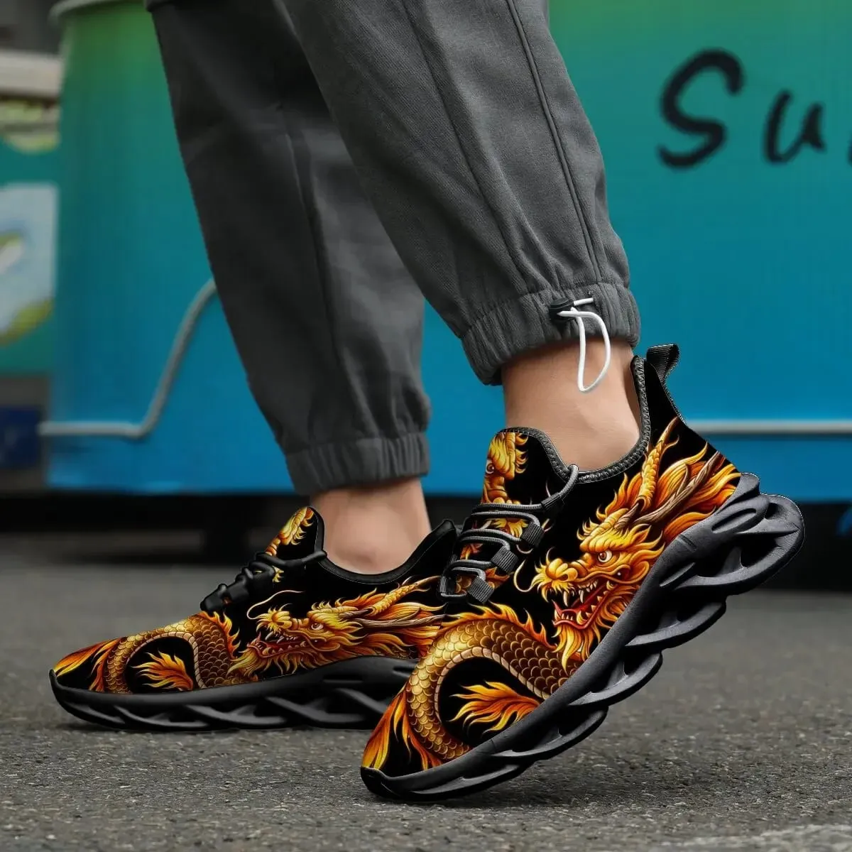 Dragon Graphics Sneakers Men Mesh Breathable Casual Men Shoes Unisex Light Thick Sole Couple Shoes Athletic Sneakers Women Shoes