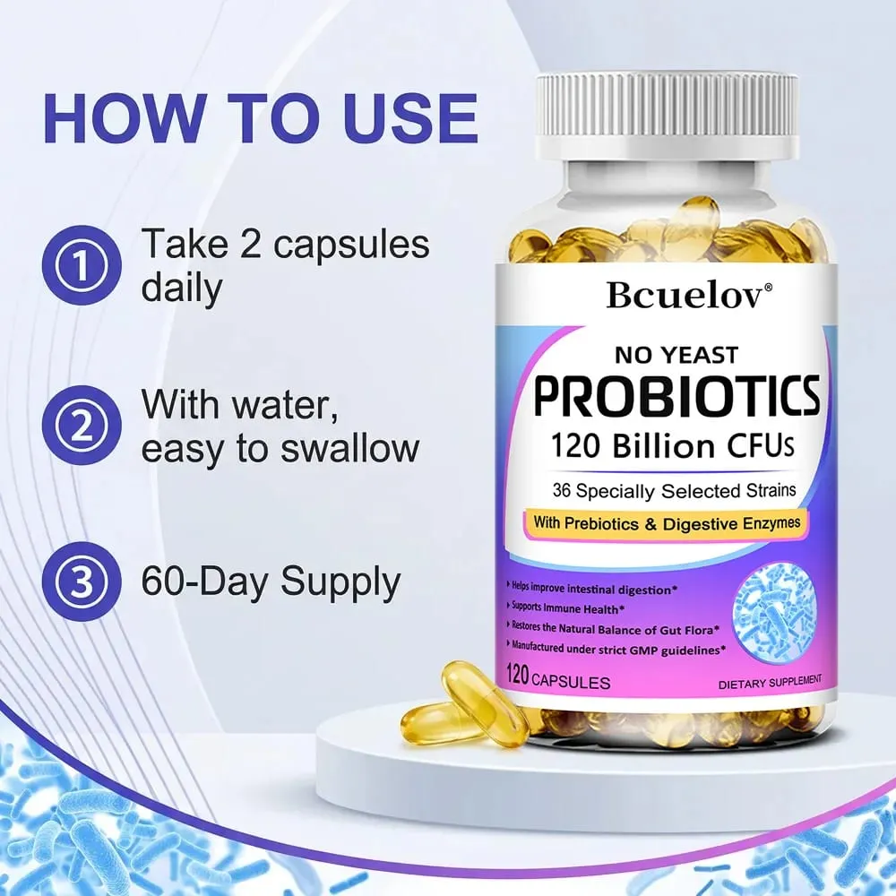 Probiotics 120 Billion CFU with Prebiotics & Digestive Enzymes Supports Digestion Gut Flora Bloating Relief & Immune Health
