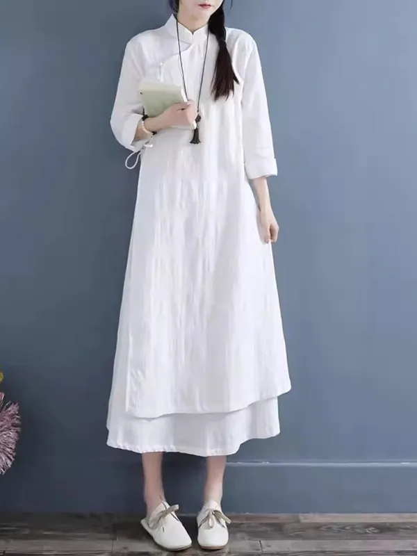 2026 Spring Autumn New Womens Dresses Vestidos Robe Elbise Loose Plus Size Cotton Linen Double Layer Long Dress