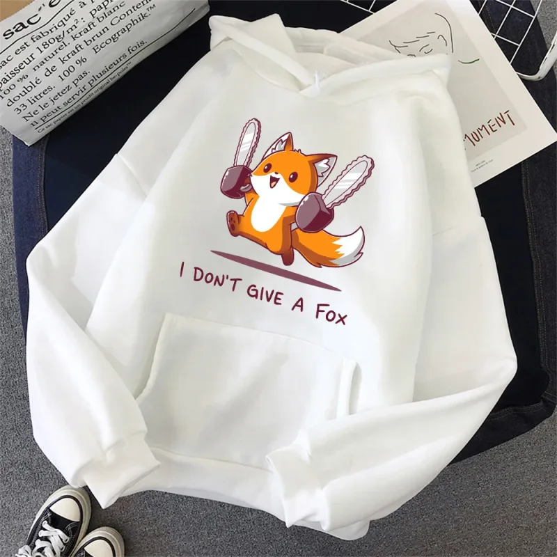 Sudadera con capucha I Don't Give A Fox Cute Animal Kawaii para hombre, jersey polar holgado, sudaderas con capucha de Hip Hop, ropa de calle, sudaderas de dibujos animados para hombres y mujeres