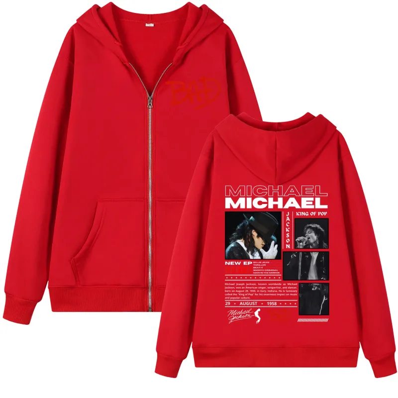 90's Michael Jackson Classics Zipper Hoodies Men Women Fashion Rock Zip Up Jacket Pullovers Casual Loose Long Sleeve Sweatshirts