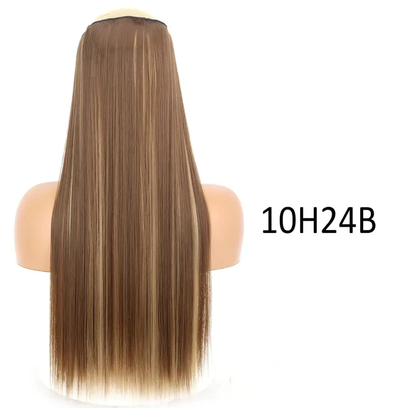 Synthetische 5 Clips in Haarverlängerungen, natürliche lange gewellte Frisuren, gefälschtes Haarteil, braun, schwarz, einteilig für Frauen