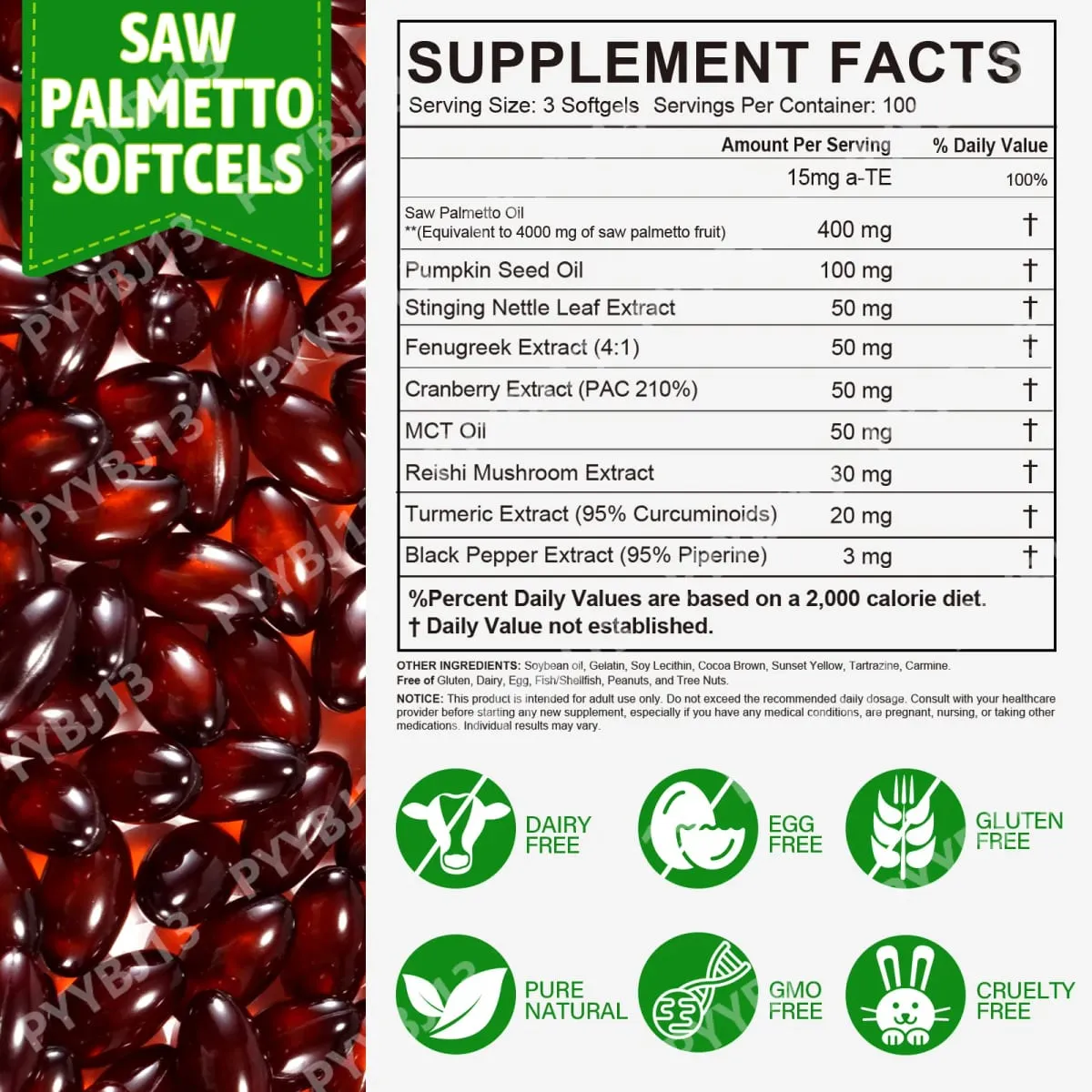 Acentalabs Saw Palmetto Softgels 4000mg 85% Free Fatty Acids 300 Count Prostate Hair Health Supplement for Men Dailyl Intake