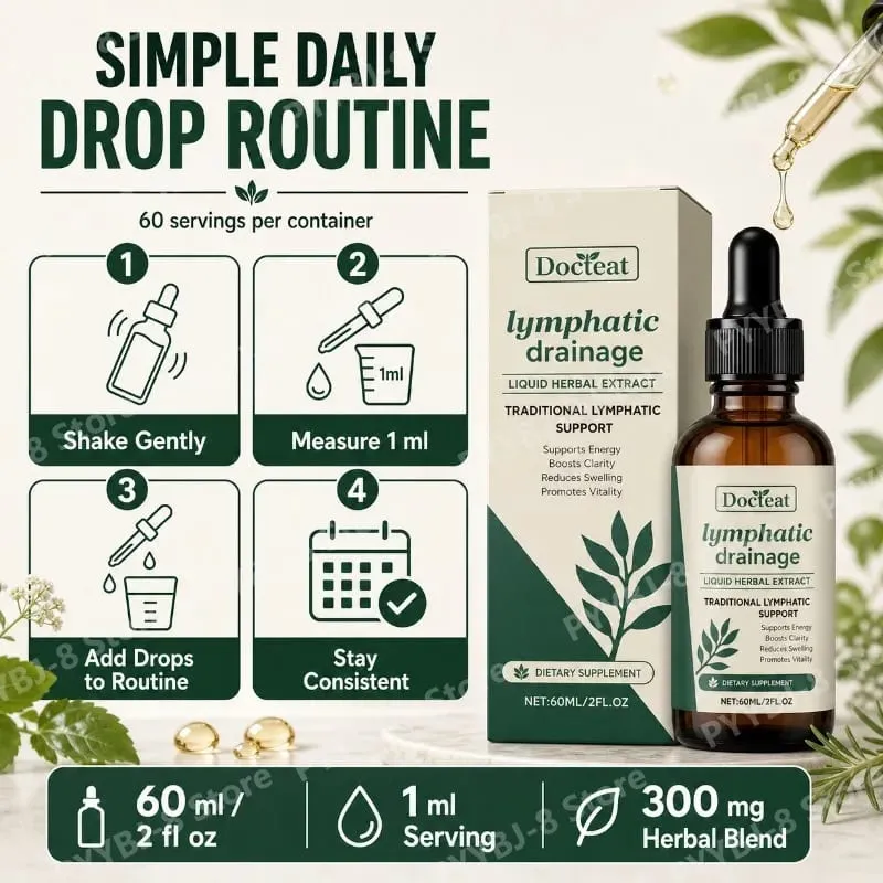 Lymphatic Drainage Drops 60ml Supplement Help Bloat Relief & Immune System Health with Cleavers Red Clover and Stillingia Root