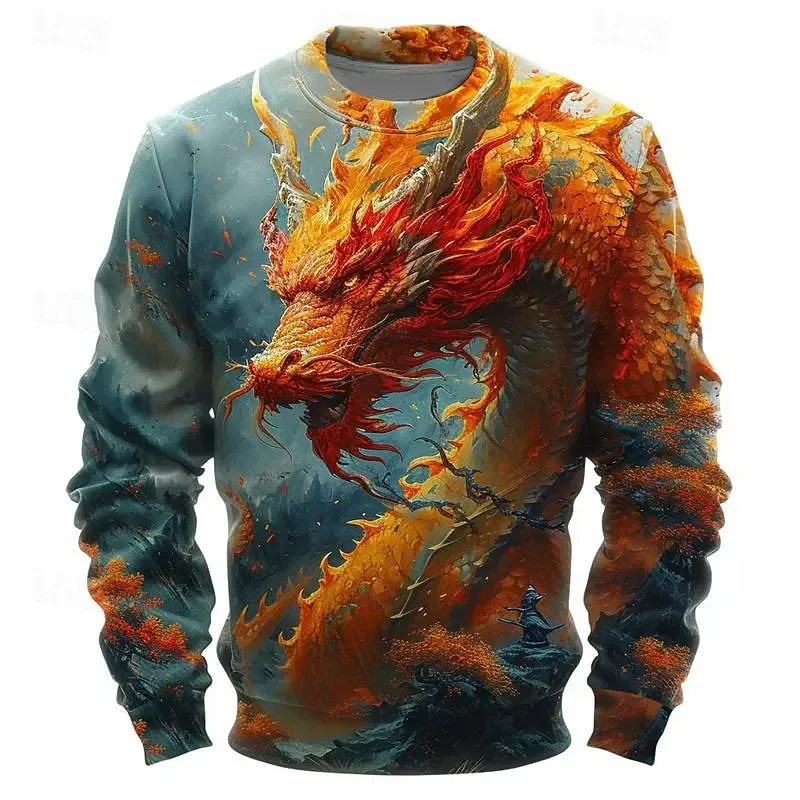 Full Print Chinese Dragon Graphic Sweatshirts For Men Women Long Sleeve Casual Round Neck Hoodie Streetwear Mens Sport Tracksuit