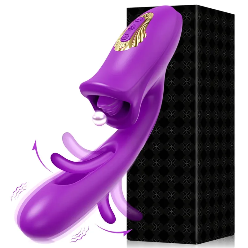 Pag-tap Flapping Vagina Dildo Vibrator para sa Babae Nakakagat Oral Dila Pagdila Clit Sucker Clitoris Stimulator Sex Toy para sa Babae