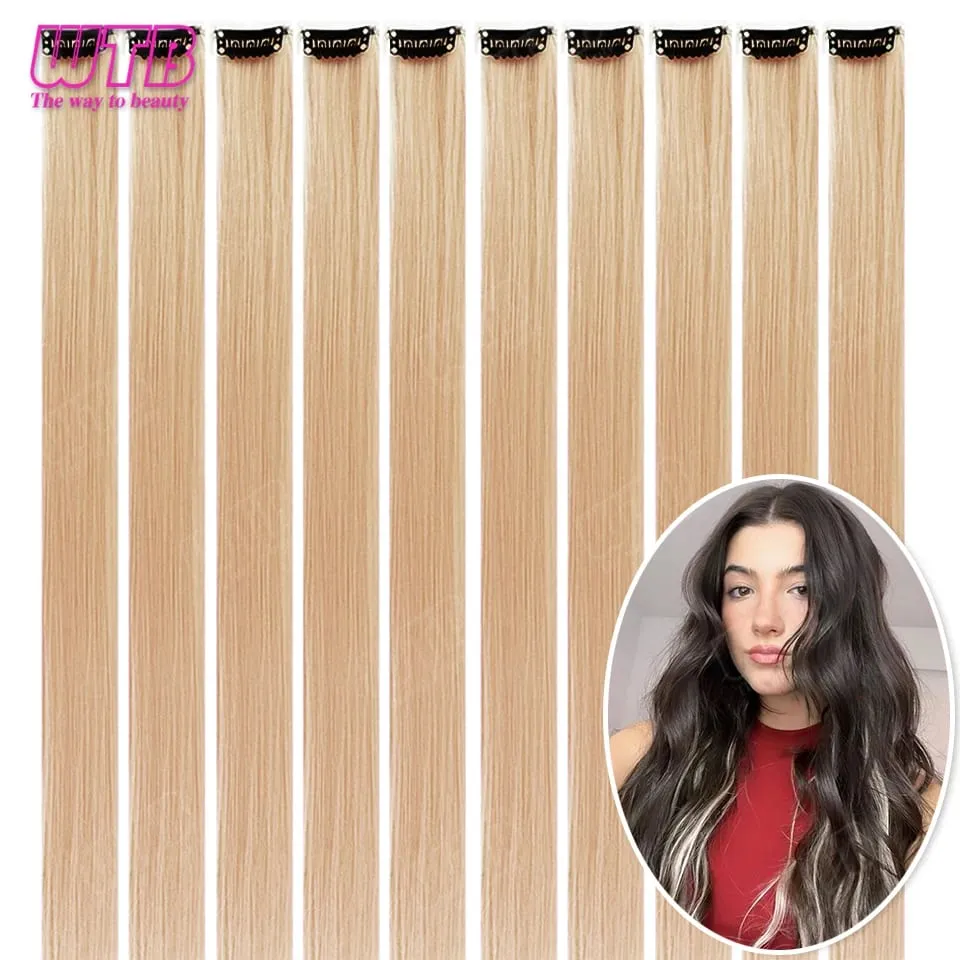 10 PCS Colored Synthetic Hair Extension Wigs for Women BB Clip Style Straight Hair Extension Wigs Suitable for Holiday Events
