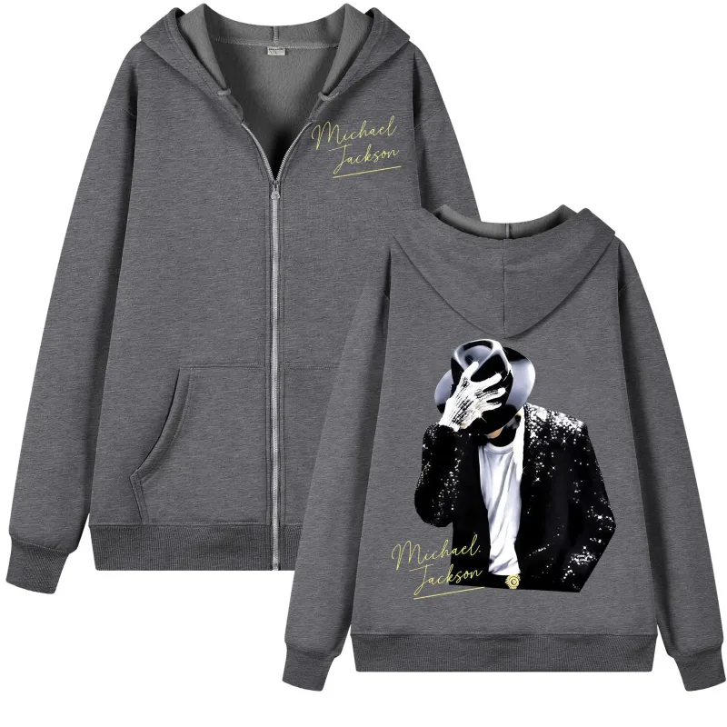Singer Michael Jackson Double Sided Print Zipper Hoodie 90's Fashion Rock Zip Up Pullovers Men Women Casual Fleece Sweatshirts