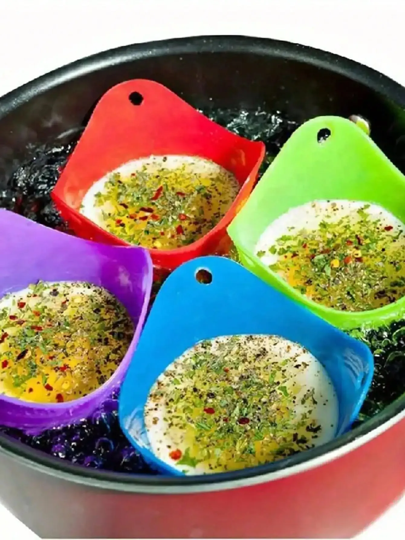 4pcs In Random Colors Egg Boiler Mold Cup Silicone Egg Poachers Poached Egg Cups For Microwave Air Fryer Stovetop Egg Cooking