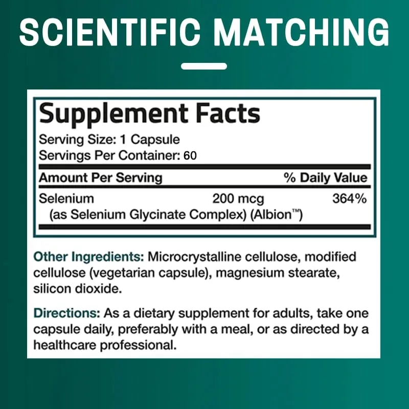 Selenium Capsules 200MCG - Antioxidant Support Boosts Immune System Boosts Energy Levels Thyroid Support NON-GMO