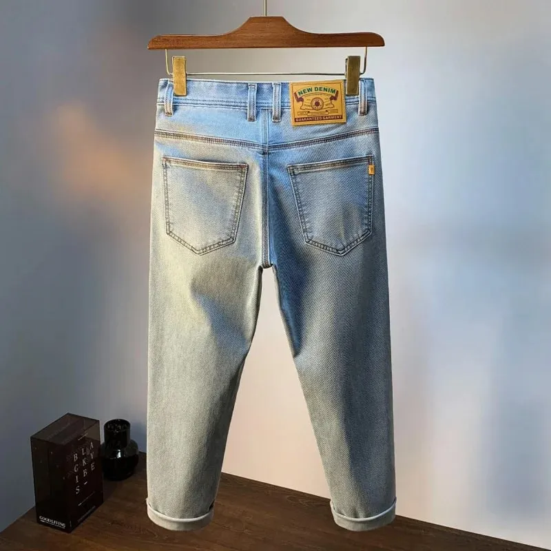 Light blue slim straight jeans for men men's casual denim pants that are thin breathable elastic and versatile for a stylish