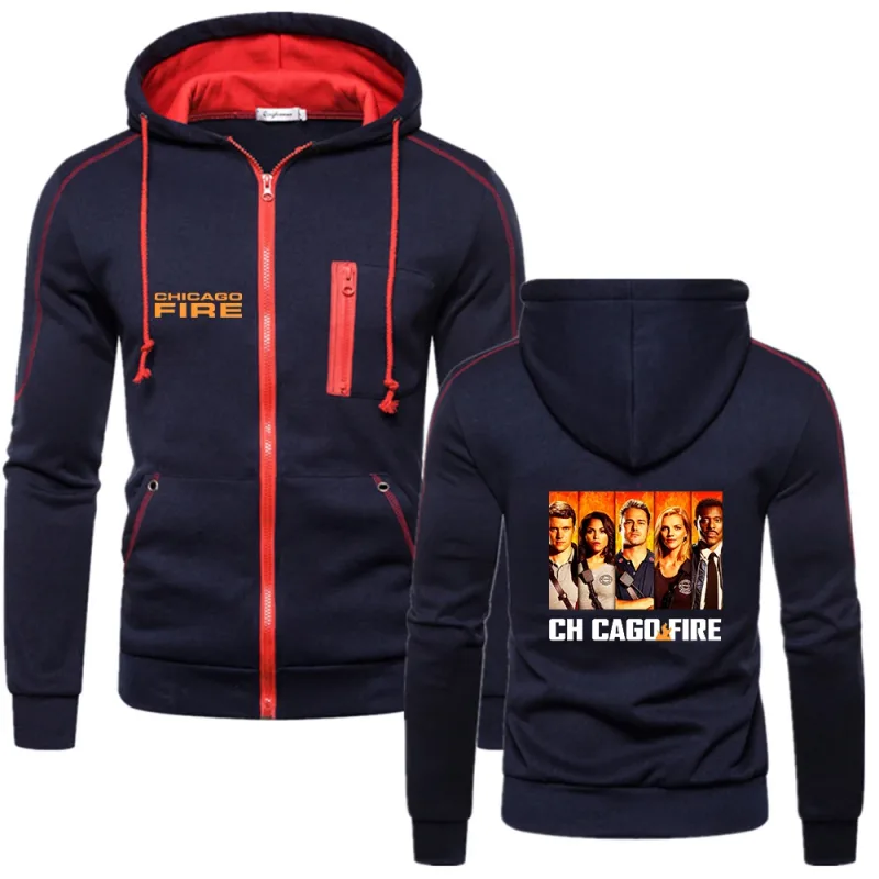 New Chicago Fire Department Show Tv Show Duty Printing Fashion 2023 New Men's Solid Cotton Fleece Slim Long Sleeve Hoodies Coat