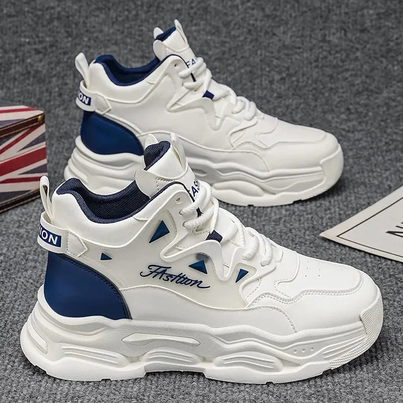 Men's shoes 2026 new leather waterproof casual men's sports shoes running height increasing outdoor dad shoes
