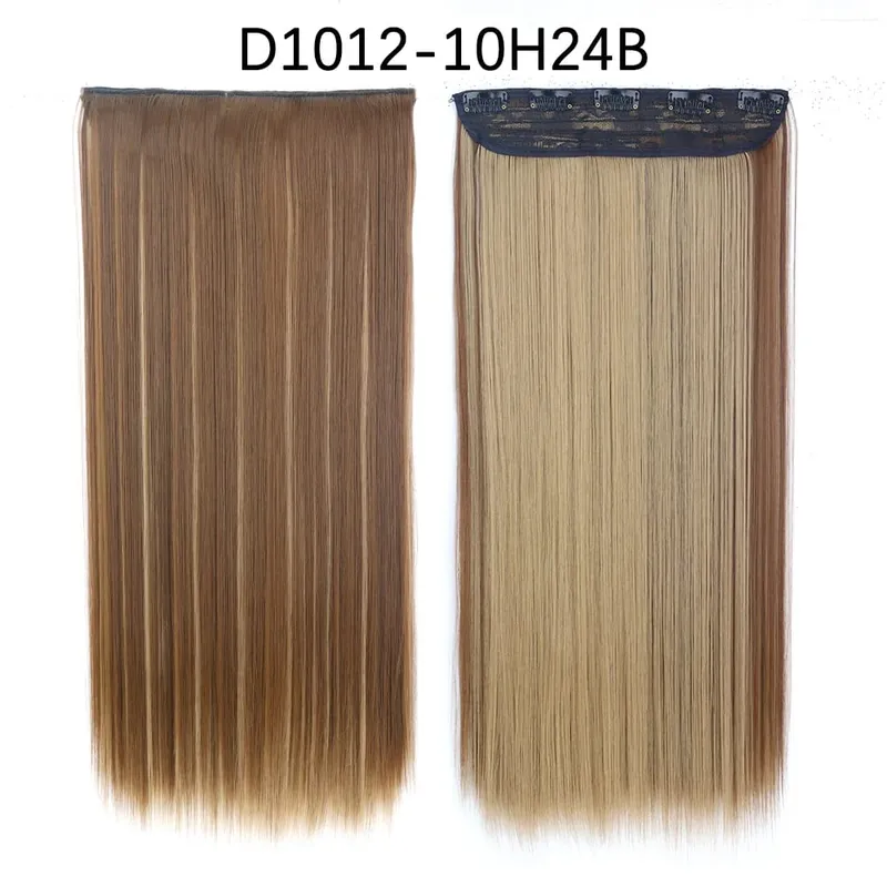 Azqueen Synthetic 5 Clips in Hair Extension Long Straight Hairpiece Haistyle high temperature fibert Golden brown black