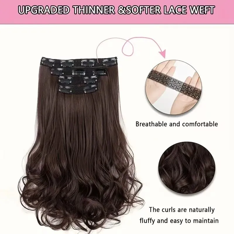 Synthetic 14Inch Short Wavy Curly Hair Extension 4pcs/set Clip -in Invisible Soft Hairpiece for Women Party Daily Use