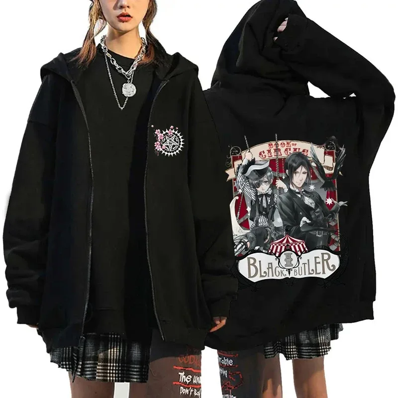 2025 Hot Aniem Cosplay Tops Black Butler Zipper Hoodie Fashion Autumn Winter Long Sleeve Sweatshirts Zipper Jacket For Man Woman
