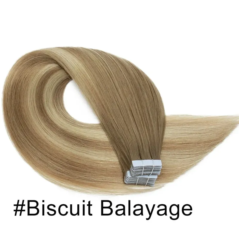 Women Tape Hair Extensions 100% Natural Human Hair Extension Tape In Blonde Natural Straight Hair Skin Weft Real Hair